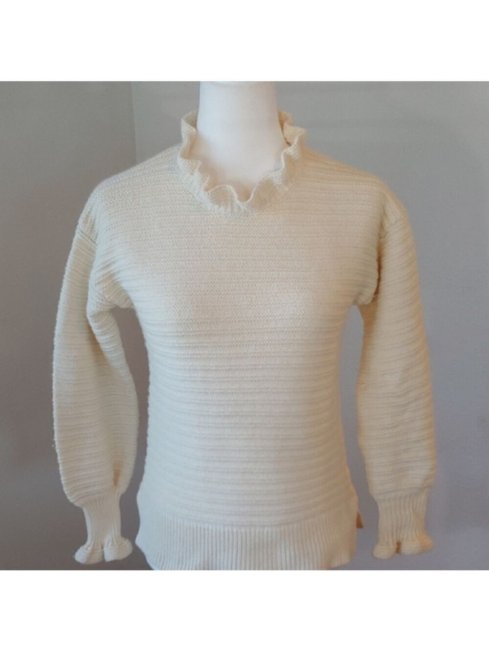 Madewell Women's Cotton/ Wool Blend Cream Ruffled Knit Sweater size XSmall